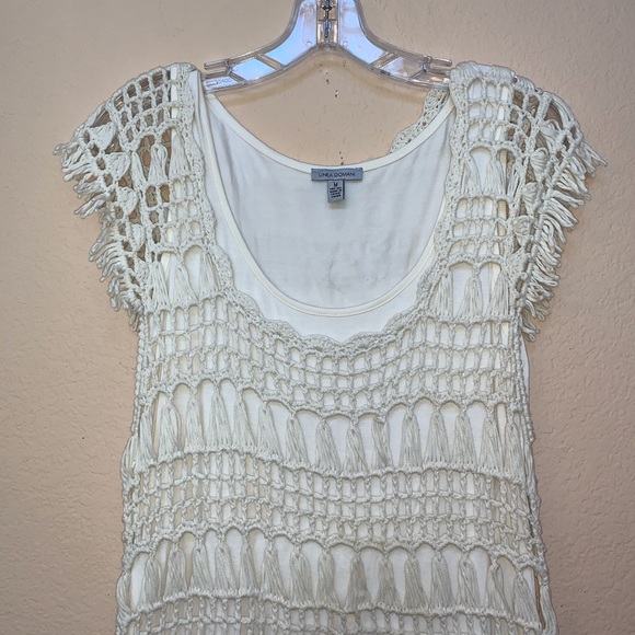 Linea Domani Beige Crochet Boho Dress Medium - Picture 2 of 8
